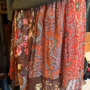 100% cotton skirt. Elastic waist 32” wide, 2” stretch, 5” deep, 27” total long.